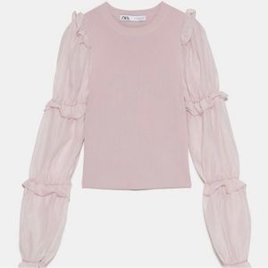 Zara Top blush pink with shear puff sleeves